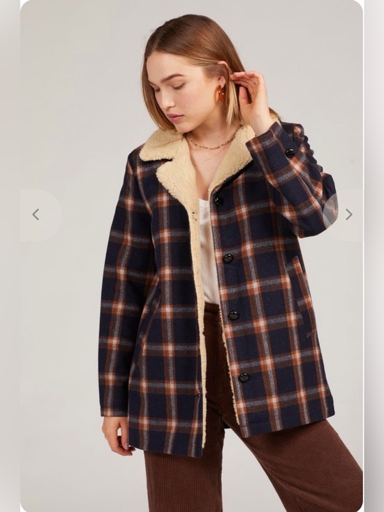 ROLLA'S Jackets & Blazers - Free People × ROLLAS Check Sherpa Coat Chore Barn Jacket Wool Cozy